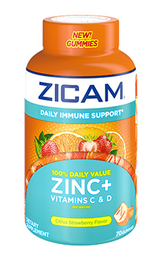 Package of Zicam® Citrus Strawberry Flavor Gummies for daily immune support.